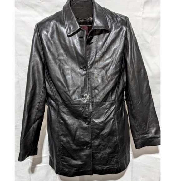 BURRY LANE Black Leather Coat Lined Medium